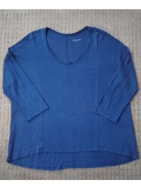 Eileen Fisher Crepe Linen Scoop Neck 3/4 sleeve Top